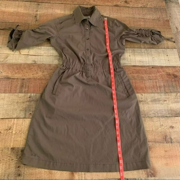 Converse womens button up mini a-line dress with 3/4 ruched sleeves in brown - X - Picture 3 of 7